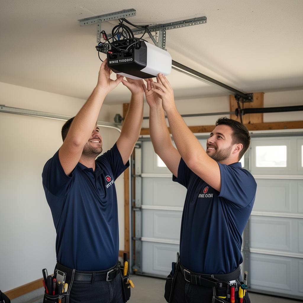 Tolland Garage Doors professional technicians installing a garage door opener